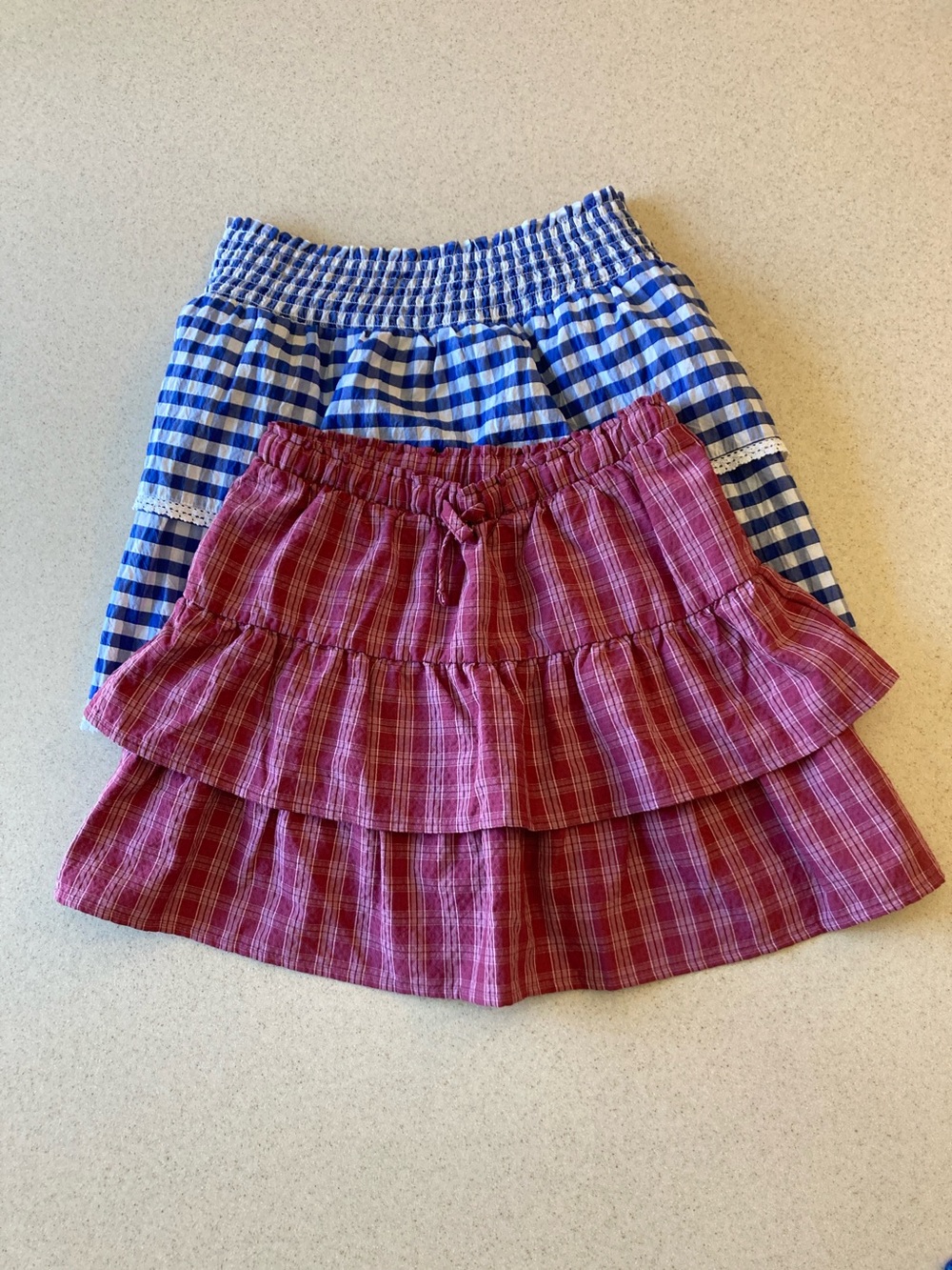 Cat & Jack Bundle: Blue Gingham Mini Skirt & Pink Plaid Skort Girls Sz XL/14